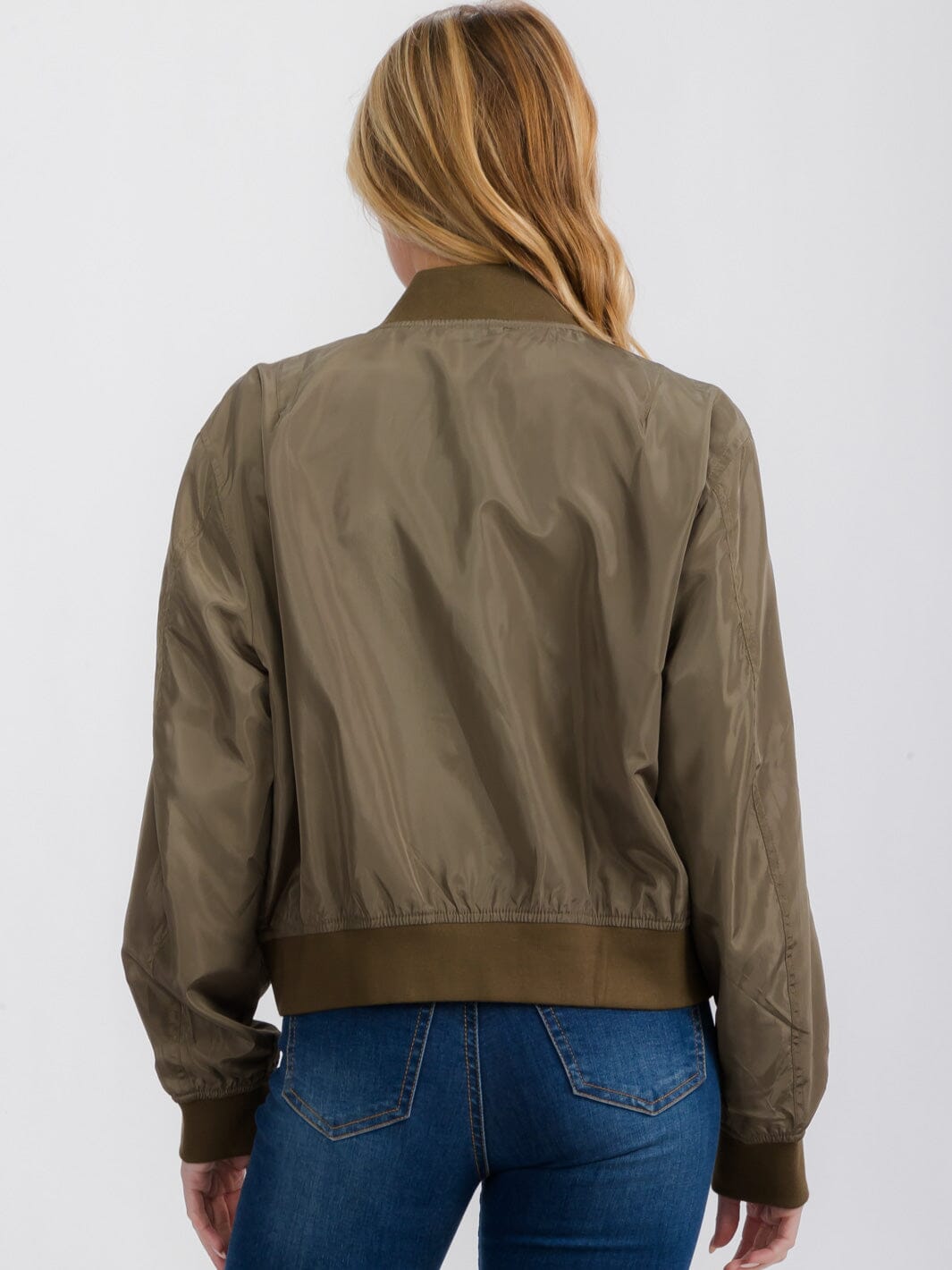 WOMEN'S LONG SLEEVE POCKETS ZIPPER CLOSURE BOMBER JACKET