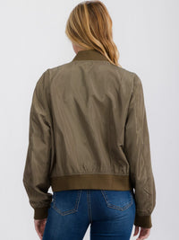 WOMEN'S LONG SLEEVE POCKETS ZIPPER CLOSURE BOMBER JACKET