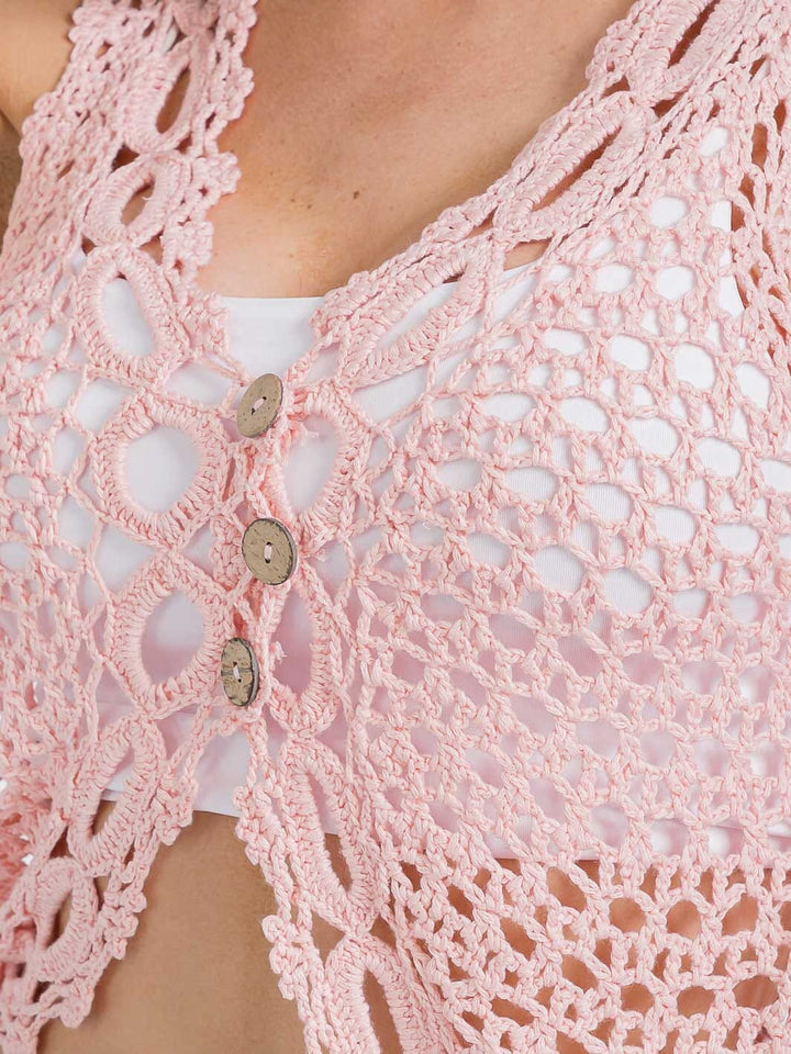 WOMEN'S SLEEVELESS BUTTON CLOSURE CROCHET TANK TOP