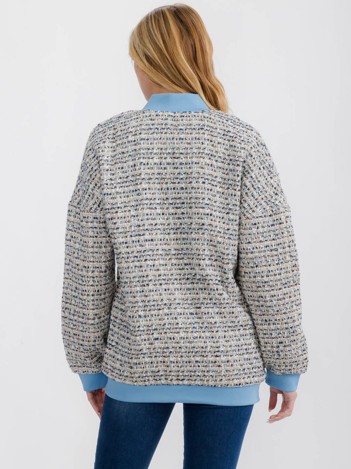 WOMEN'S LONG SLEEVE BUTTON UP POCKETS TWEED JACKET