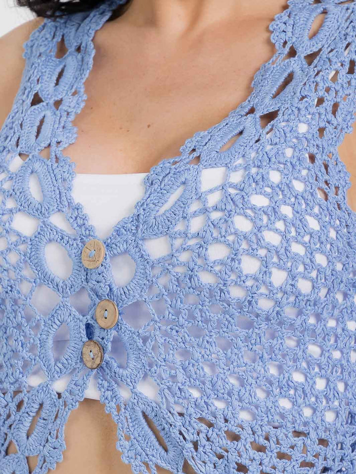 WOMEN'S SLEEVELESS BUTTON CLOSURE CROCHET TANK TOP