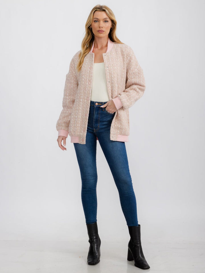 WOMEN'S LONG SLEEVE BUTTON UP POCKETS TWEED JACKET
