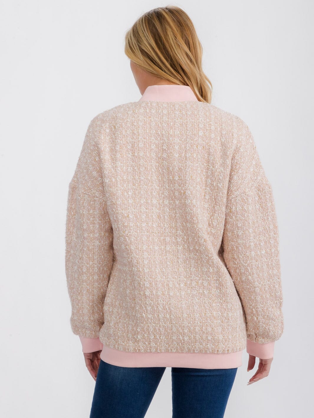 WOMEN'S LONG SLEEVE BUTTON UP POCKETS TWEED JACKET