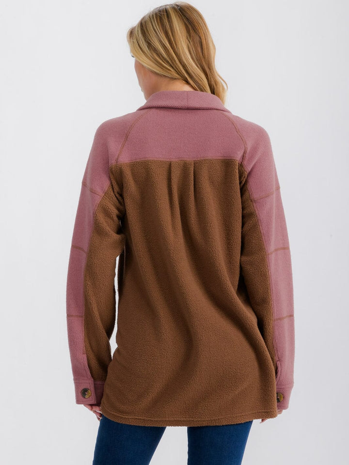 WOMEN'S LONG SLEEVE BUTTON CLOSURE FRONT POCKETS COLORBLOCK CARDIGAN