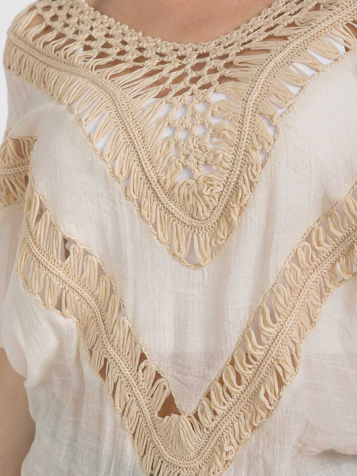 WOMEN'S SHORT SLEEVES KNIT TRIM TUNIC TOP