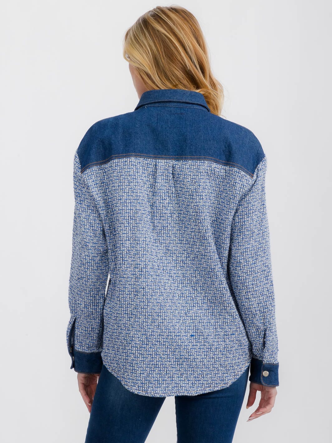 WOMEN'S LONG SLEEVE BUTTON CLOSURE CONTRAST DENIM JACKET