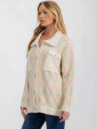 WOMEN'S LONG SLEEVE COLORBLOCK BUTTON UP SWEATER