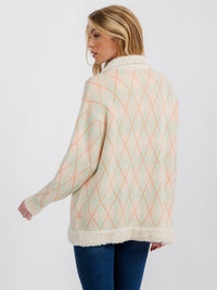 WOMEN'S LONG SLEEVE COLORBLOCK BUTTON UP SWEATER