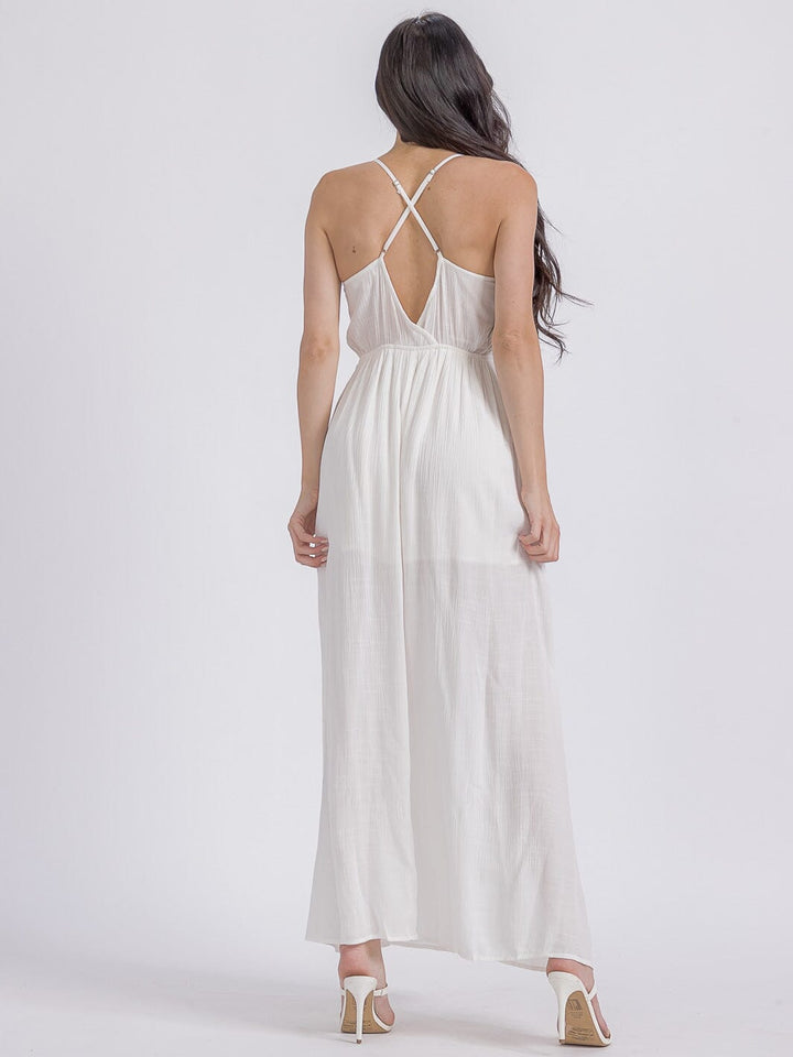 WOMEN'S SLEEVELESS V-NECK SMOCK OPEN BACK MAXI DRESS