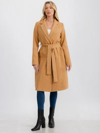 WOMEN'S LONG SLEEVE OPEN FRONT SELF TIE COAT