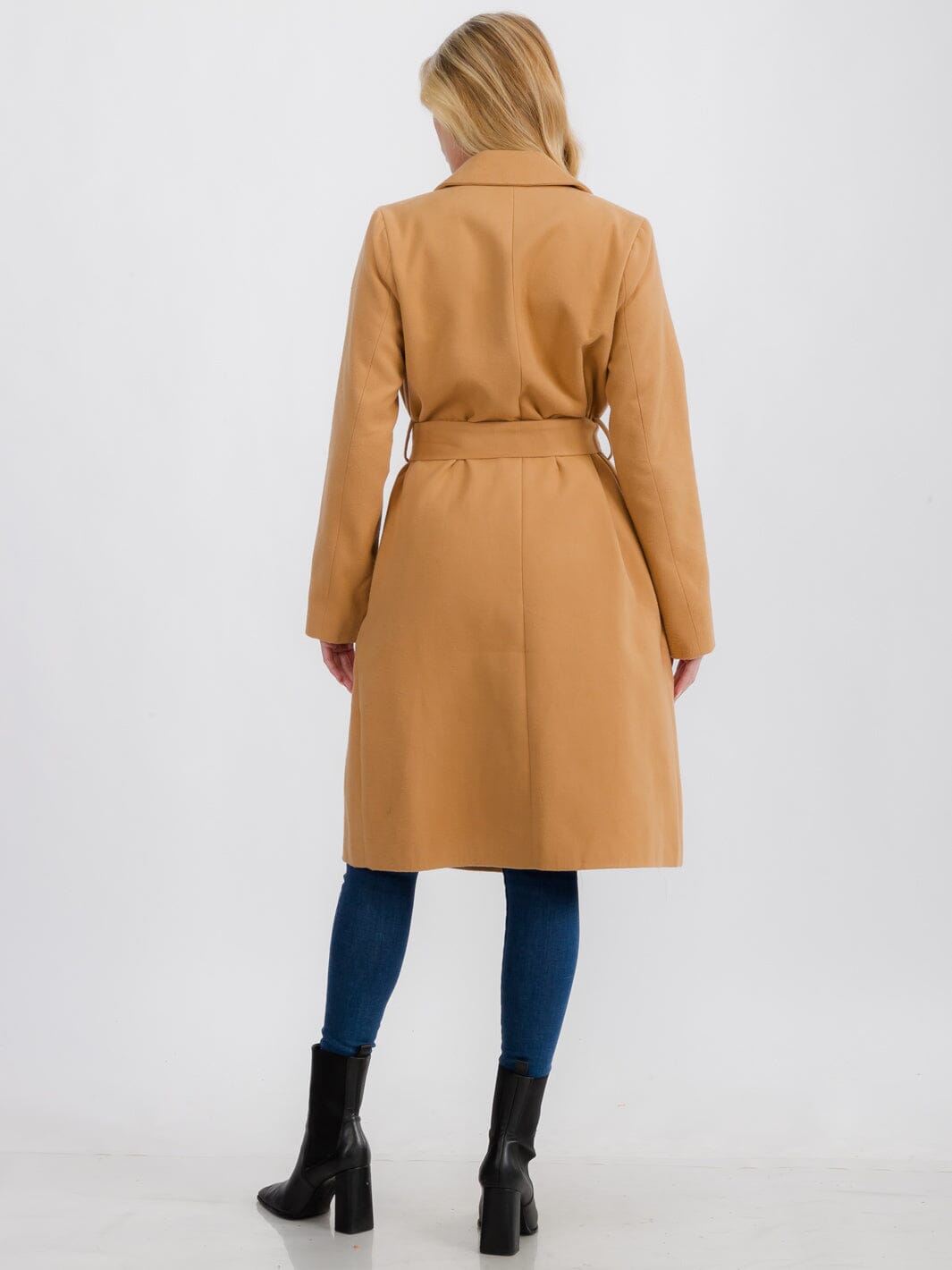 WOMEN'S LONG SLEEVE OPEN FRONT SELF TIE COAT