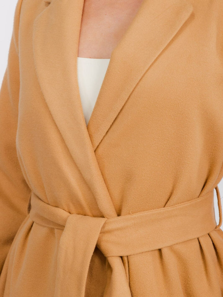 WOMEN'S LONG SLEEVE OPEN FRONT SELF TIE COAT