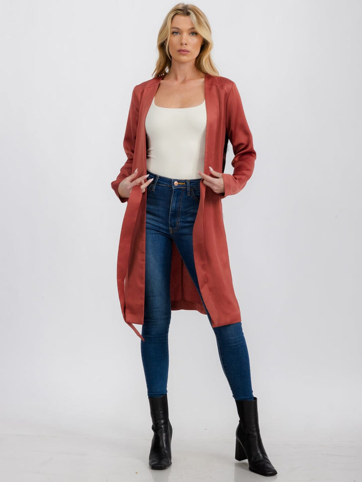 WOMEN'S LONG SLEEVE OPEN FRONT SELF TIE SIDE LACE DETAIED CARDIGAN