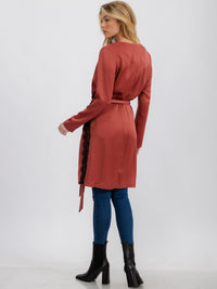 WOMEN'S LONG SLEEVE OPEN FRONT SELF TIE SIDE LACE DETAIED CARDIGAN