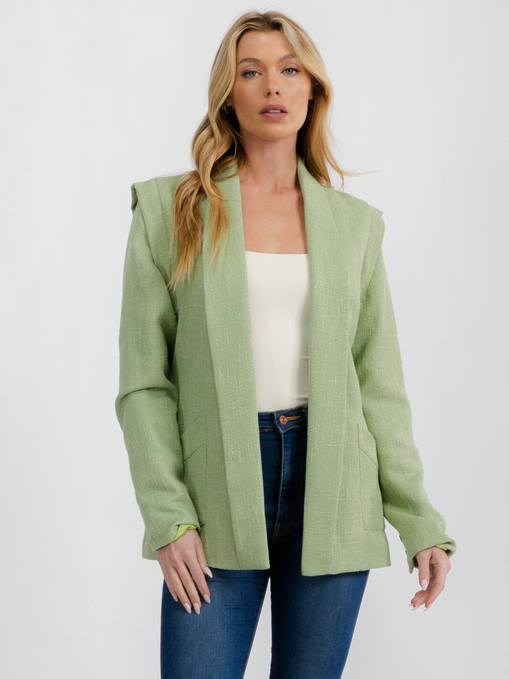 WOMEN'S LONG SLEEVE OPEN FRONT SHOULDER DETAILED BLAZER