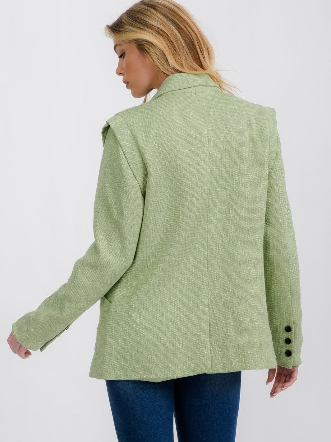WOMEN'S LONG SLEEVE OPEN FRONT SHOULDER DETAILED BLAZER