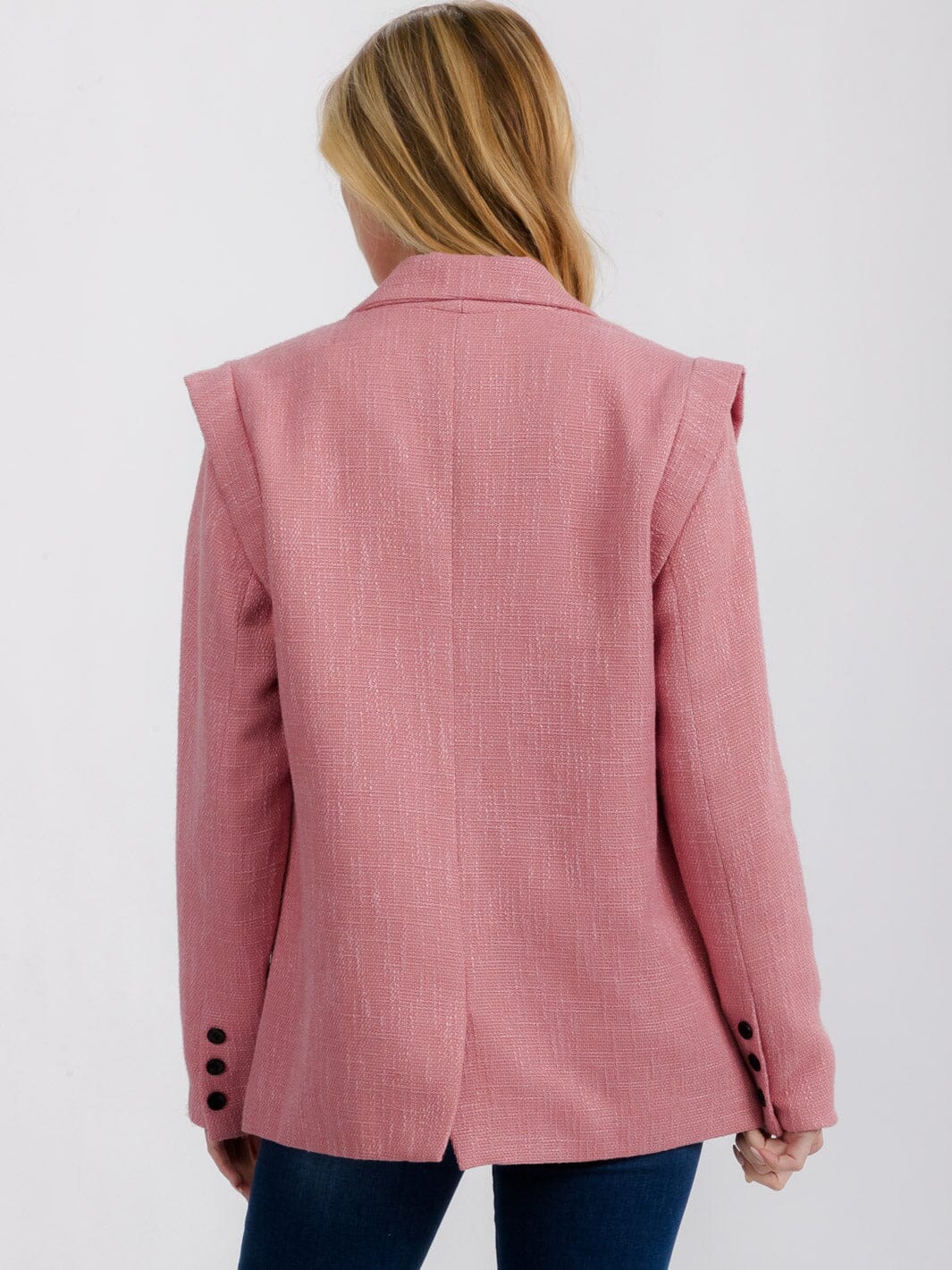 WOMEN'S LONG SLEEVE OPEN FRONT SHOULDER DETAILED BLAZER