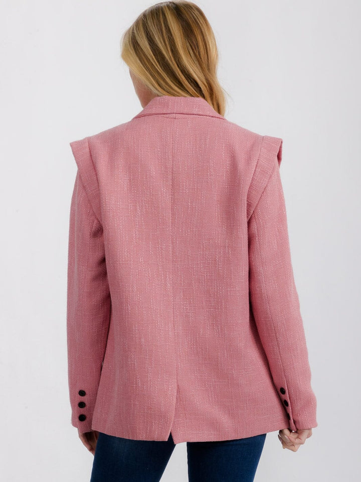 WOMEN'S LONG SLEEVE OPEN FRONT SHOULDER DETAILED BLAZER