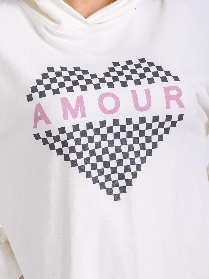 WOMEN'S LONG SLEEVE FRONT POCKETS WASHED HOODED GRAPHIC SWEATER MINI DRESS