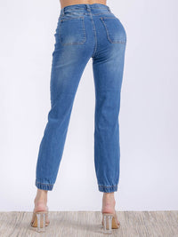 WOMEN'S BUTTON CLOSURE POCKETS HIGH STRETCH JOGGER DENIM PANTS