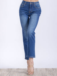 WOMEN'S BUTTON CLOSURE POCKETS WASHED HIGH STRETCH DENIM PANTS