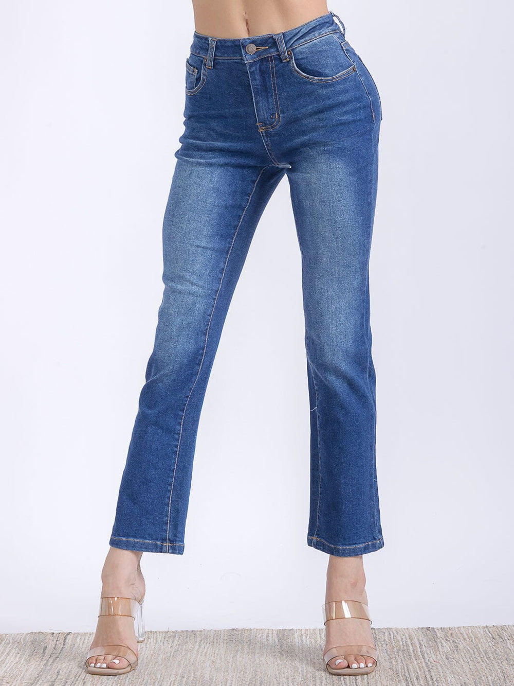 WOMEN'S BUTTON CLOSURE POCKETS WASHED HIGH STRETCH DENIM PANTS