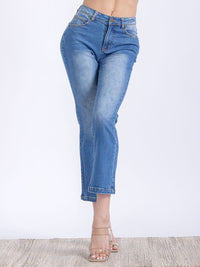 WOMEN'S BUTTON CLOSURE POCKETS WASHED HIGH STRETCH DENIM PANTS
