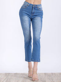 WOMEN'S BUTTON CLOSURE POCKETS WASHED HIGH STRETCH DENIM PANTS