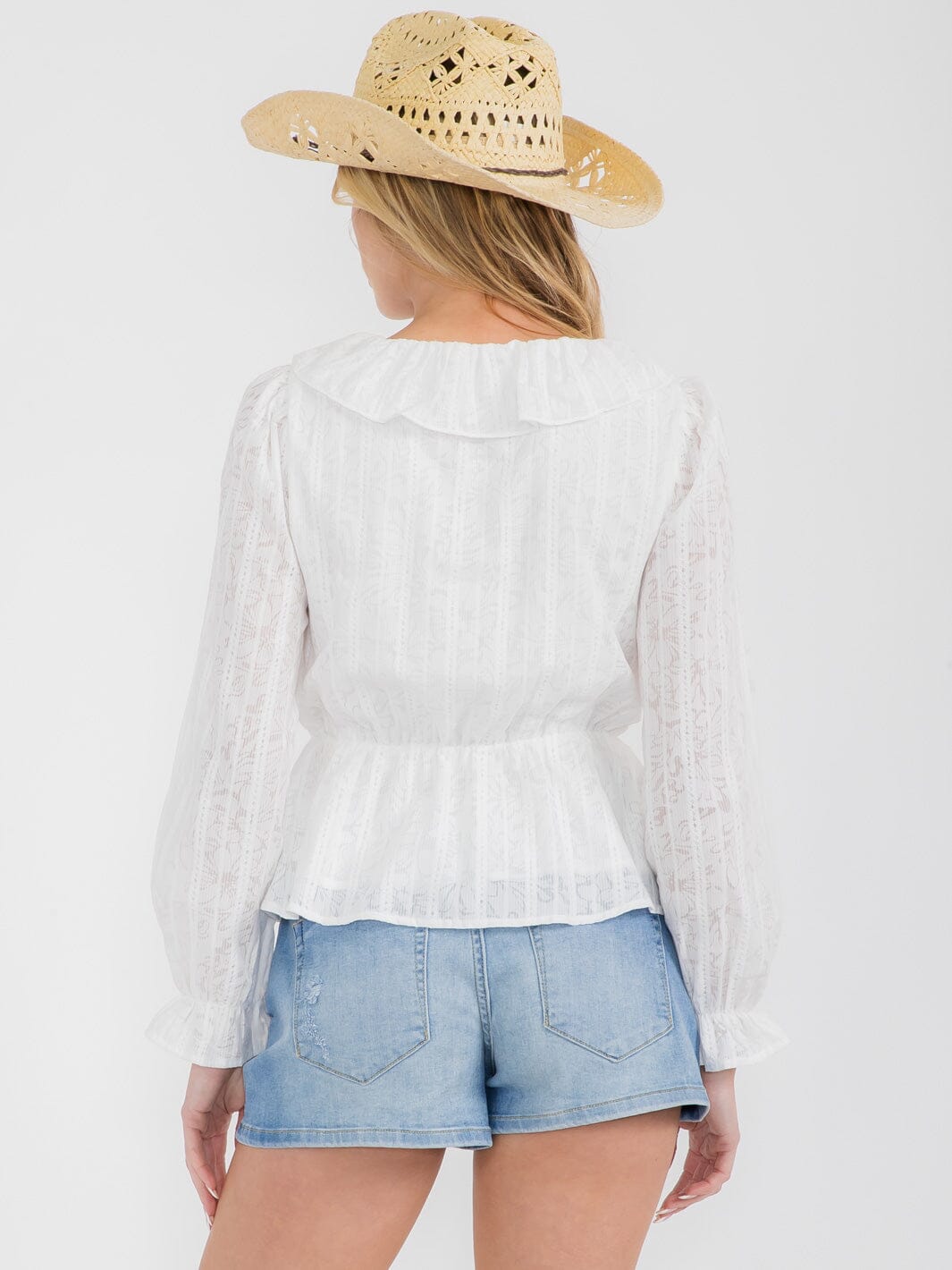 WOMEN'S LONG SLEEVE V-NECK RUFFLE PEPLUM BLOUSE