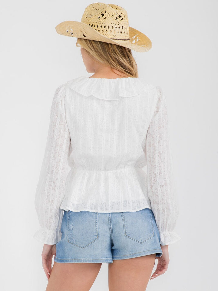 WOMEN'S LONG SLEEVE V-NECK RUFFLE PEPLUM BLOUSE