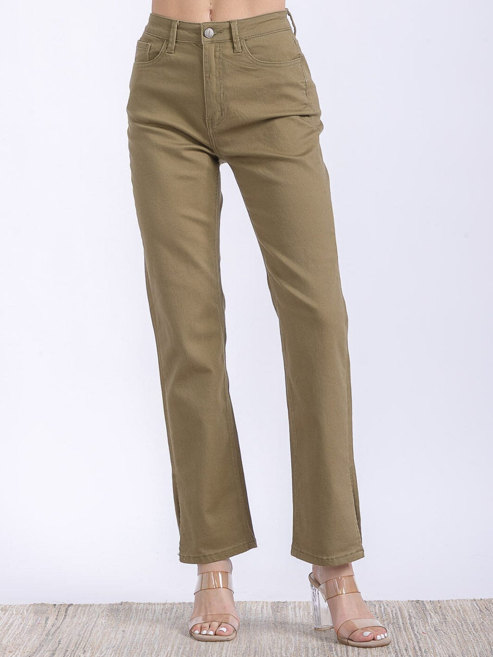 WOMEN'S BUTTON CLOSURE POCKETS WIDE LEG DENIM PANTS