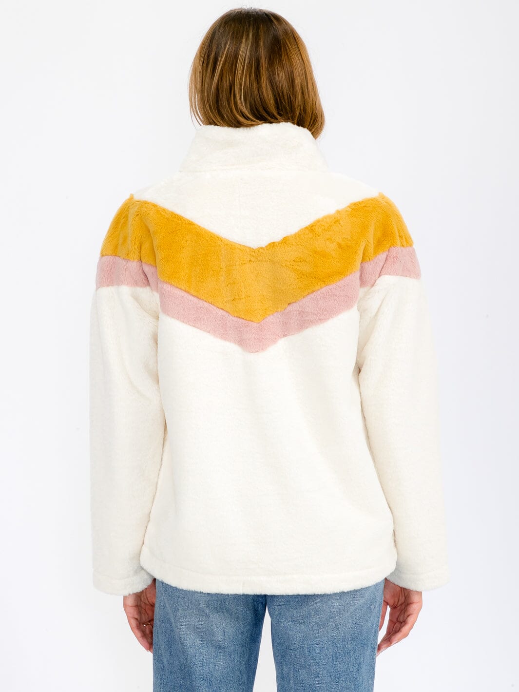 WOMEN'S LONG SLEEVE COLORBLOCK CHEVRON POCKETS PULLOVER SWEATER