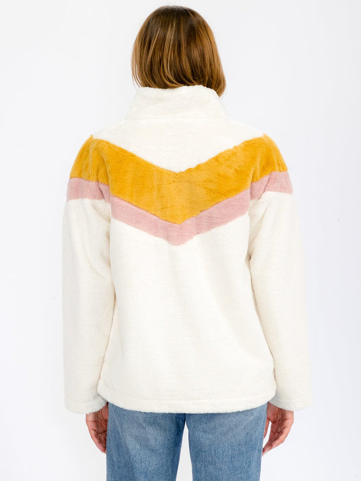 WOMEN'S LONG SLEEVE COLORBLOCK CHEVRON POCKETS PULLOVER SWEATER