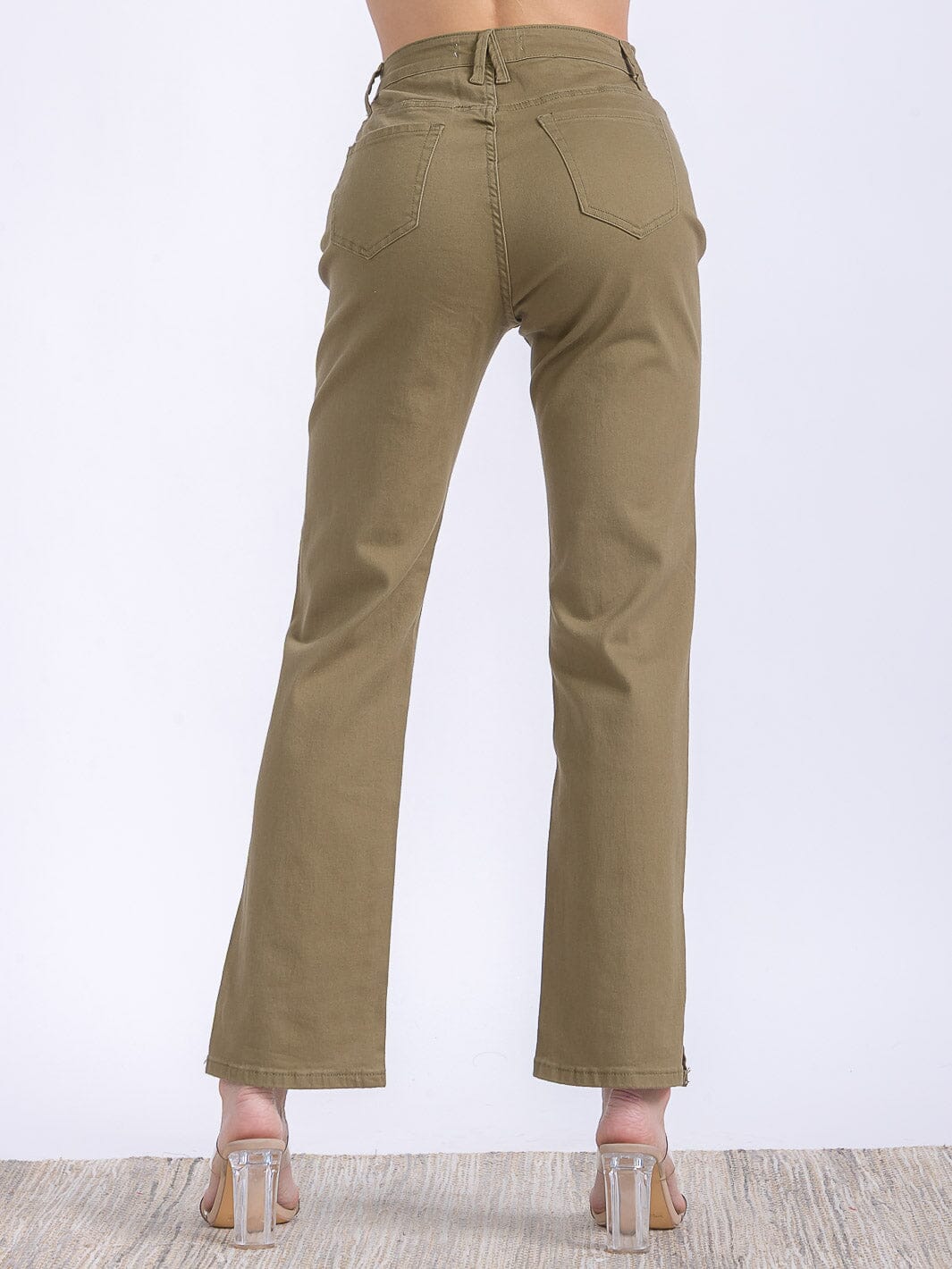 WOMEN'S BUTTON CLOSURE POCKETS WIDE LEG DENIM PANTS