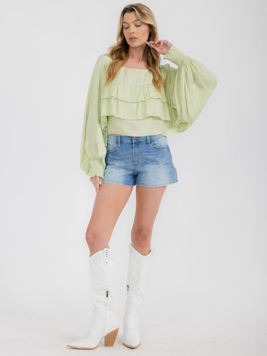 WOMEN'S LONG SLEEVE RUFFLE TIERED BLOUSE