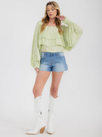 WOMEN'S LONG SLEEVE RUFFLE TIERED BLOUSE