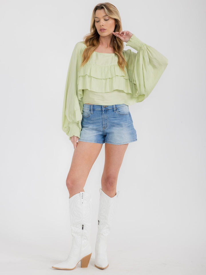 WOMEN'S LONG SLEEVE RUFFLE TIERED BLOUSE