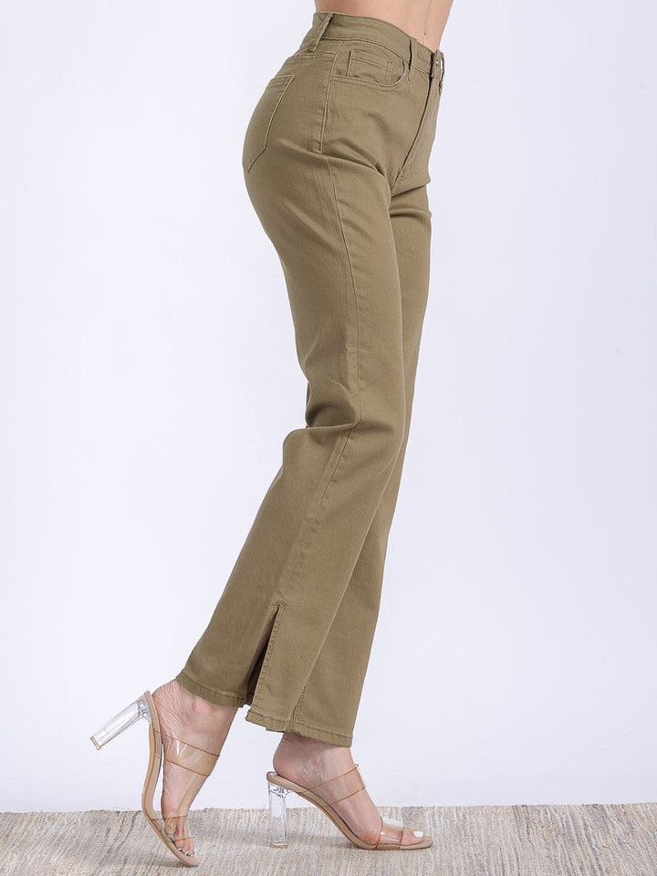 WOMEN'S BUTTON CLOSURE POCKETS WIDE LEG DENIM PANTS