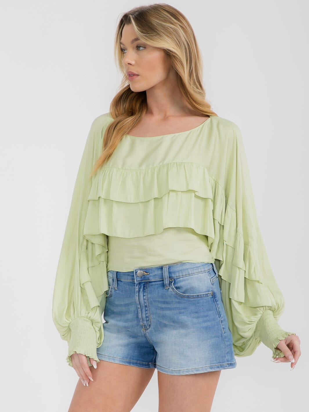 WOMEN'S LONG SLEEVE RUFFLE TIERED BLOUSE