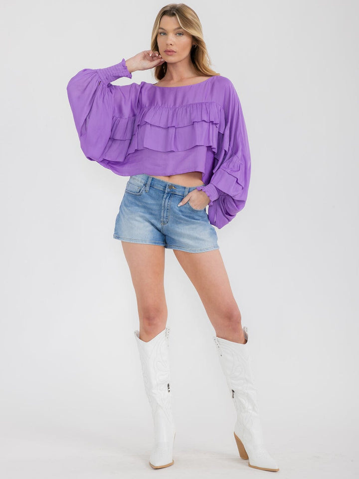 WOMEN'S LONG SLEEVE RUFFLE TIERED BLOUSE