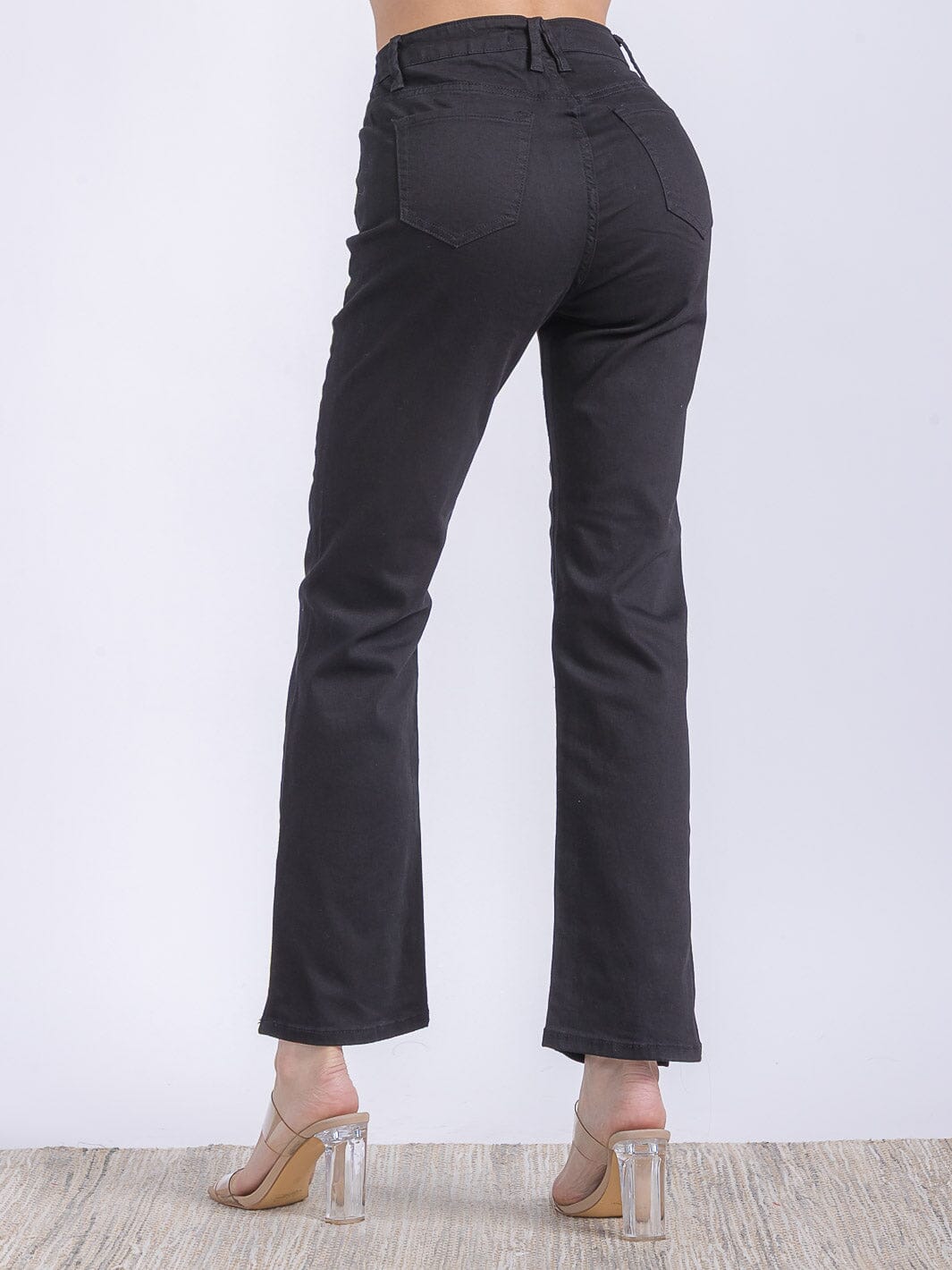WOMEN'S BUTTON CLOSURE POCKETS WIDE LEG DENIM PANTS