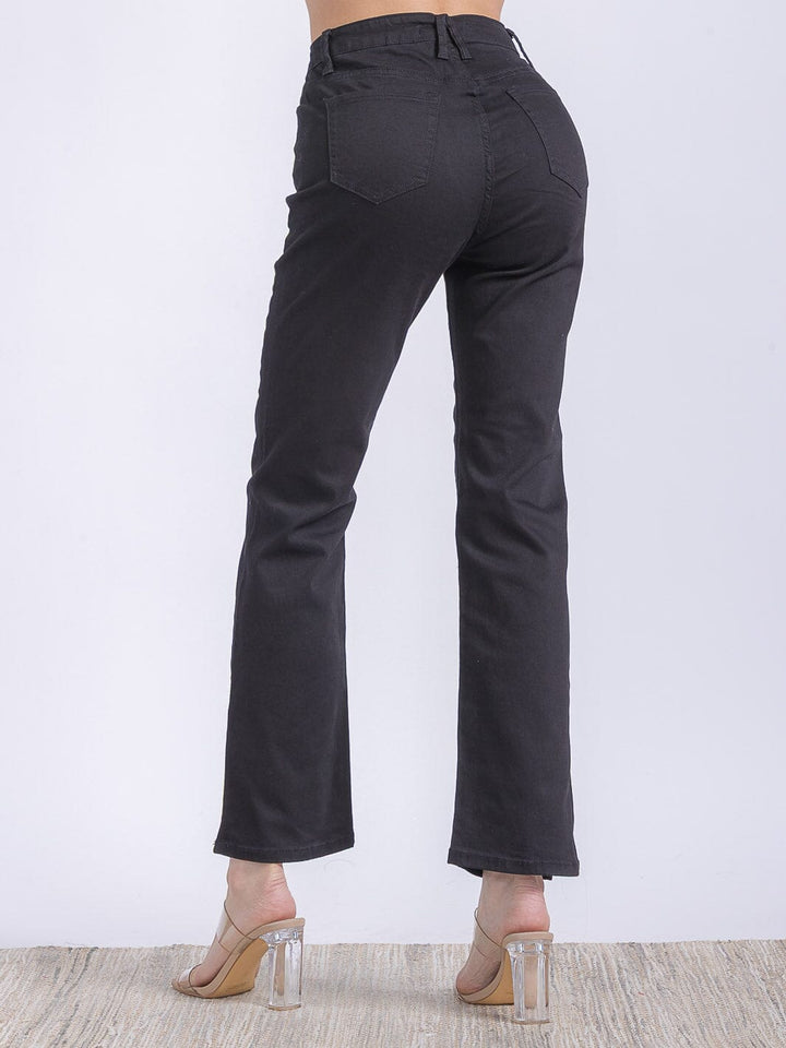 WOMEN'S BUTTON CLOSURE POCKETS WIDE LEG DENIM PANTS