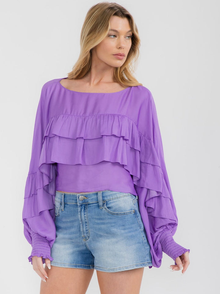 WOMEN'S LONG SLEEVE RUFFLE TIERED BLOUSE