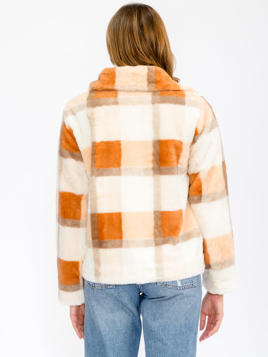 WOMEN'S LONG SLEEVE BUTTON CLOSURE FRONT POCKETS COLORBLOCK SHERPA JACKET