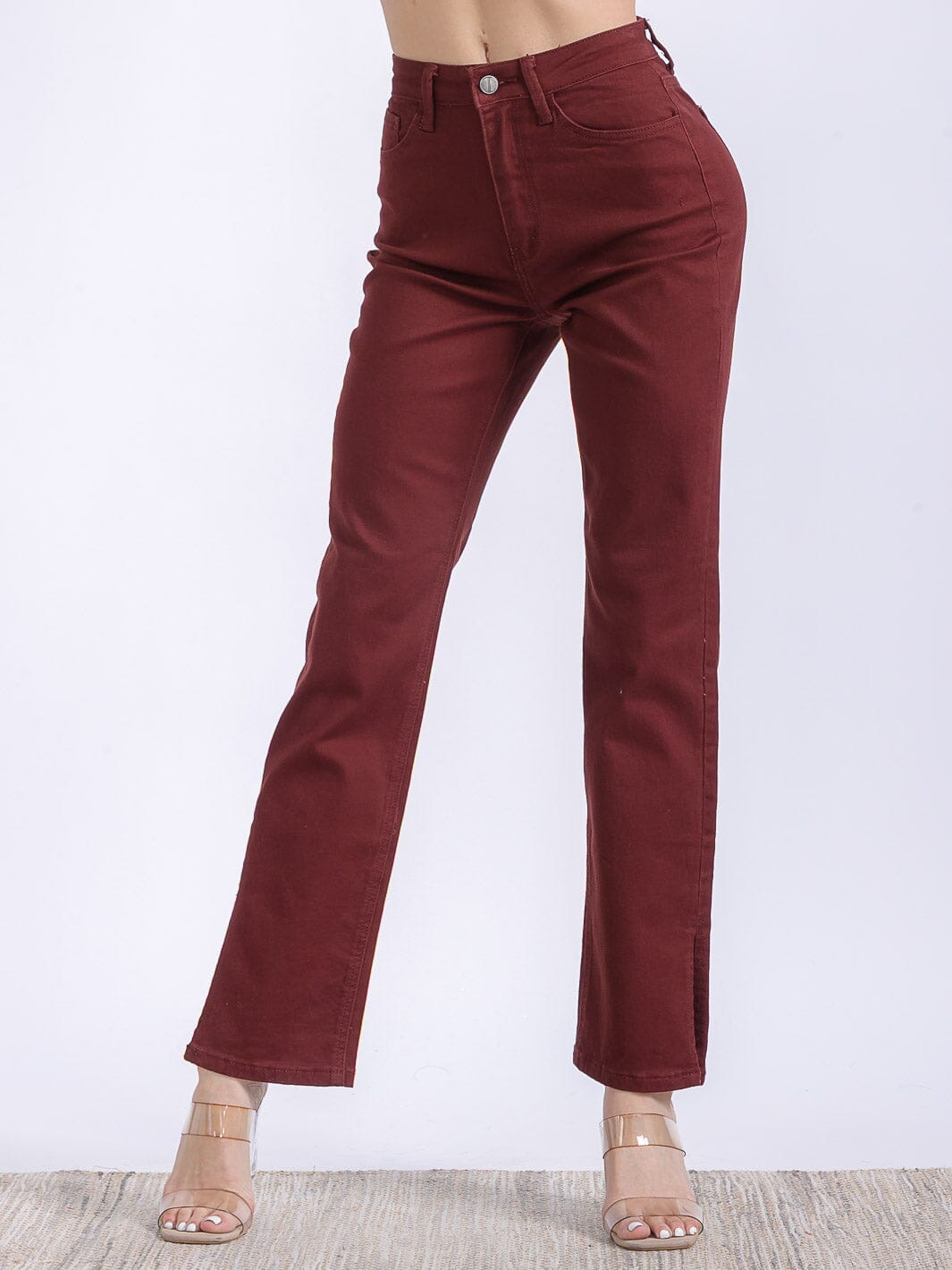 WOMEN'S BUTTON CLOSURE POCKETS WIDE LEG DENIM PANTS