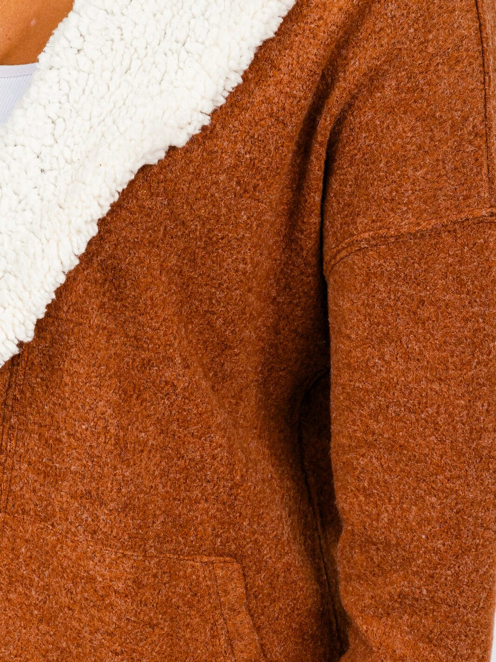 WOMEN'S LONG SLEEVE OPEN FRONT POCKETS SHERPA COLLAR CARDIGAN