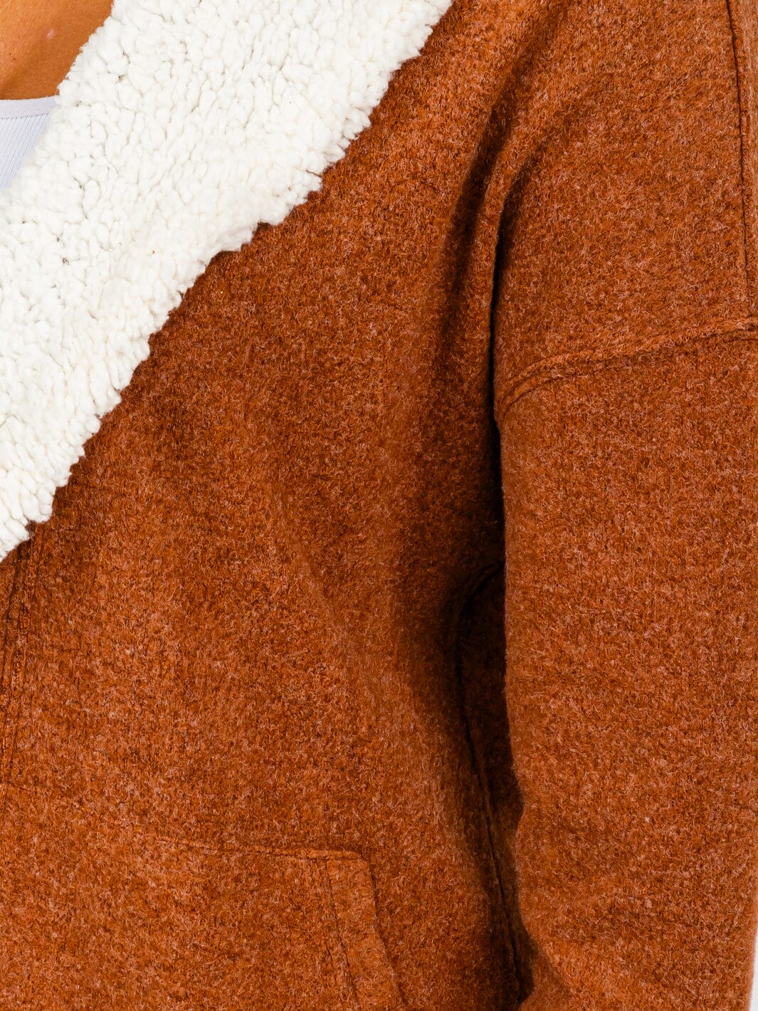 WOMEN'S LONG SLEEVE OPEN FRONT POCKETS SHERPA COLLAR CARDIGAN