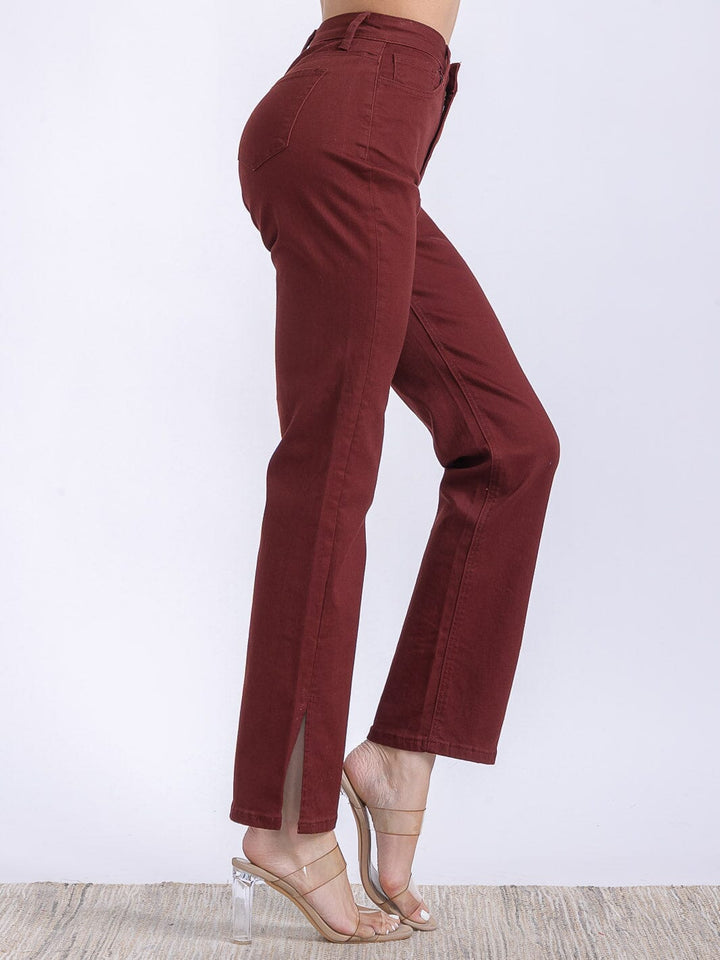 WOMEN'S BUTTON CLOSURE POCKETS WIDE LEG DENIM PANTS