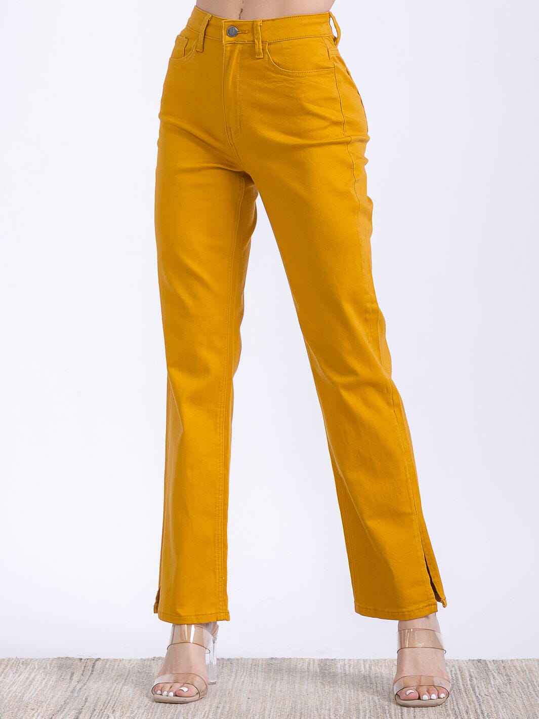 WOMEN'S BUTTON CLOSURE POCKETS WIDE LEG DENIM PANTS