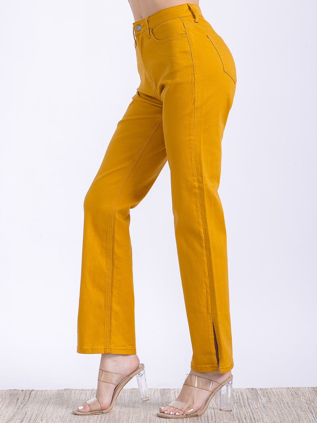 WOMEN'S BUTTON CLOSURE POCKETS WIDE LEG DENIM PANTS